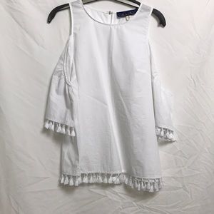 While cold-shoulder tassel Top